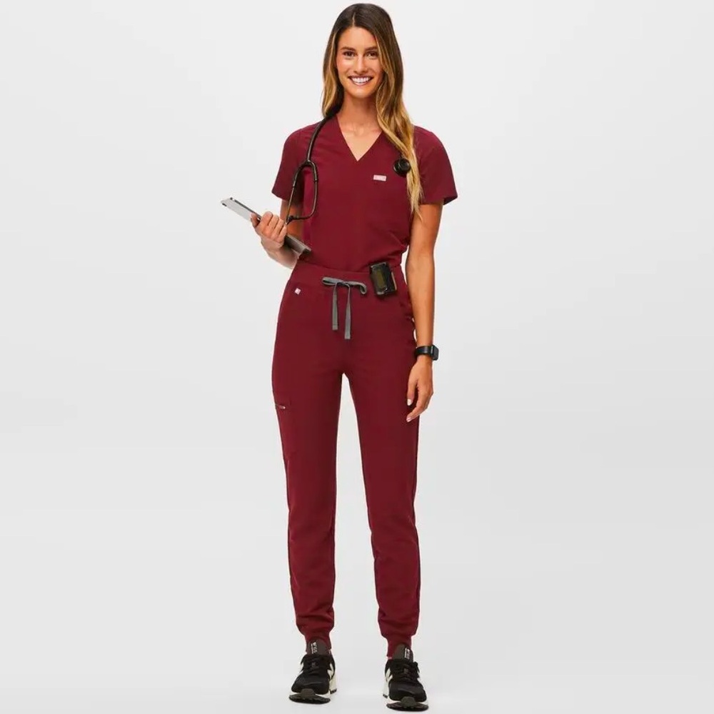 High Waisted Zamora Jogger Scrub Pants Burgundy